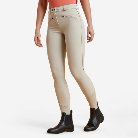 Pantalon équitation femme BR500 MESH beige et