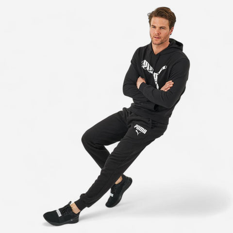 Pantalon jogging fitness homme coton majoritaire ajusté non coupe-vent - noir