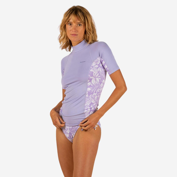 tee shirt anti uv surf top 500 manches courtes femme turquoise et, photo 7 of 6