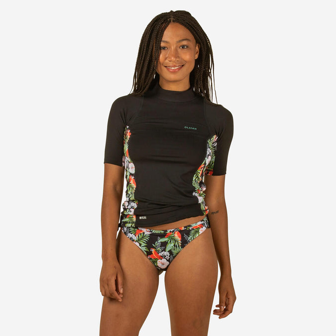 tee shirt anti uv surf top 500 manches courtes femme turquoise et, photo 9 of 8