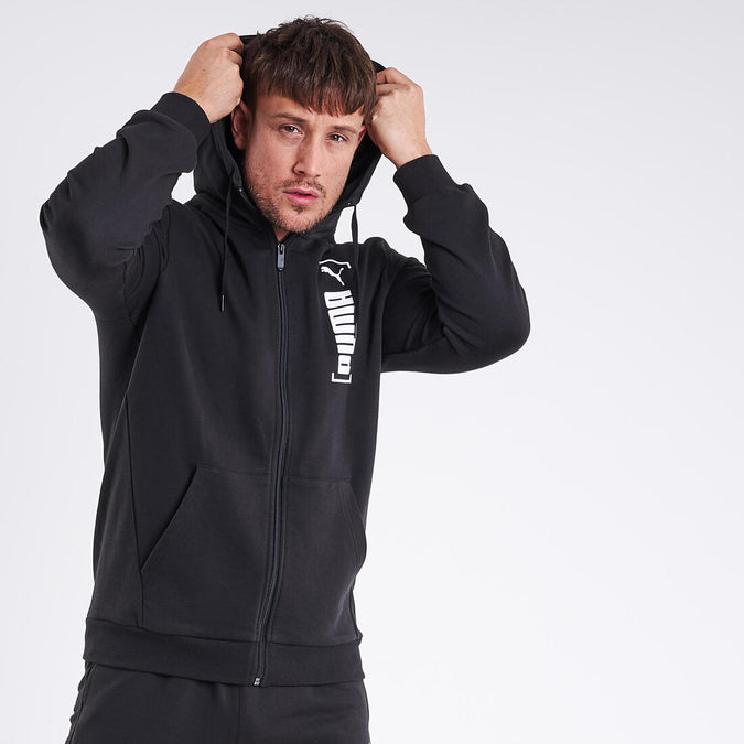 Sweat zippé à capuche col zippé droit homme avec poche - 100 noir, photo 10 of 9