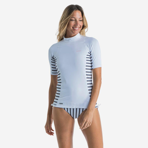 





tee shirt anti uv surf top 500 manches courtes femme turquoise et