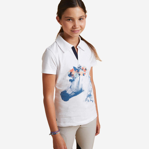 





Polo manches courtes équitation fille 100 gris chiné motif