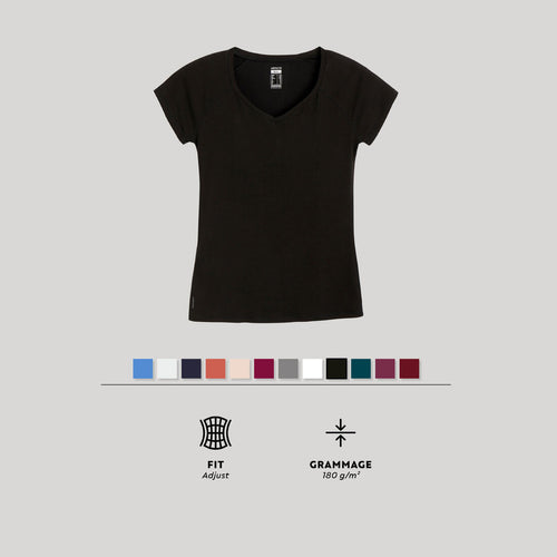 





T-shirt fitness manches courtes slim coton extensible col en V femme