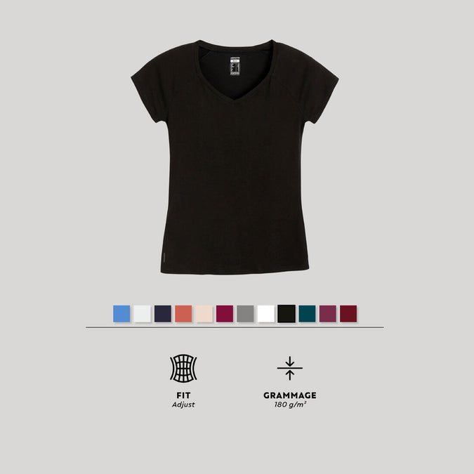 





T-shirt fitness manches courtes slim coton extensible col en V femme, photo 1 of 15