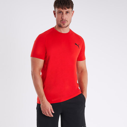 





T-shirt fitness Puma manches courtes slim coton col rond homme rouge à imprimé