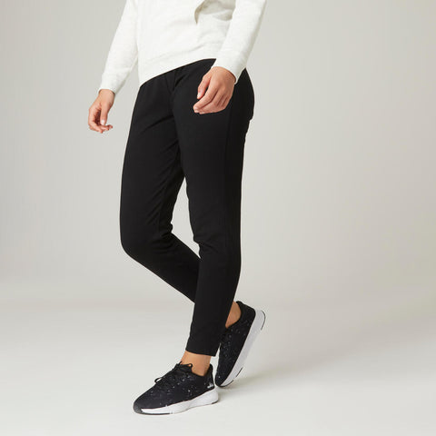 





Pantalon jogging fitness femme coton majoritaire coupe droite - 100 noir
