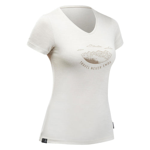 





T-shirt de trek voyage - manches courtes - laine mérinos TRAVEL 100 Femme
